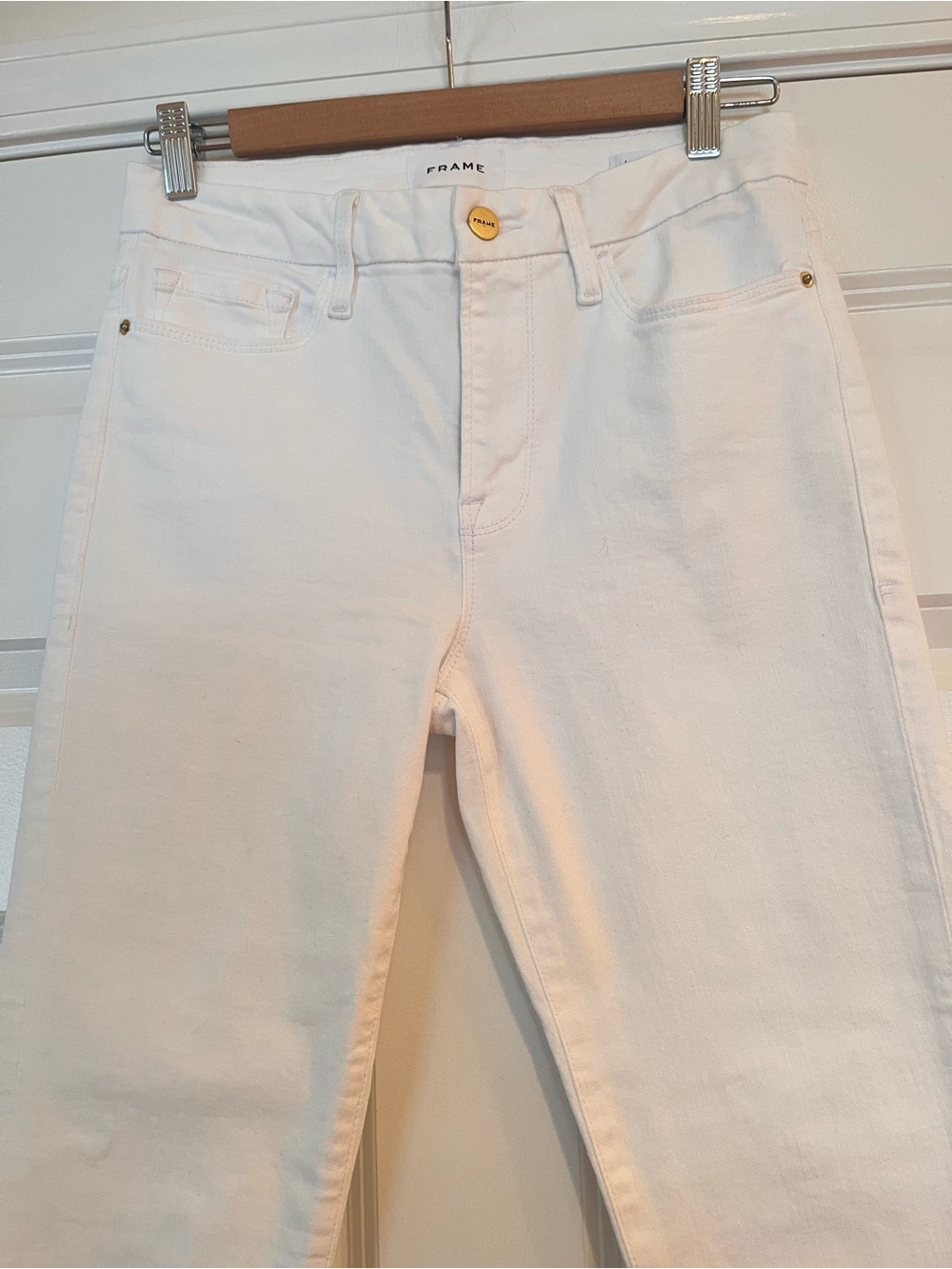 Frame Le Crop Mini Boot Cut Jeans Size 28 White Denim High Rise Pristine ~ $198 - Picture 5 of 12